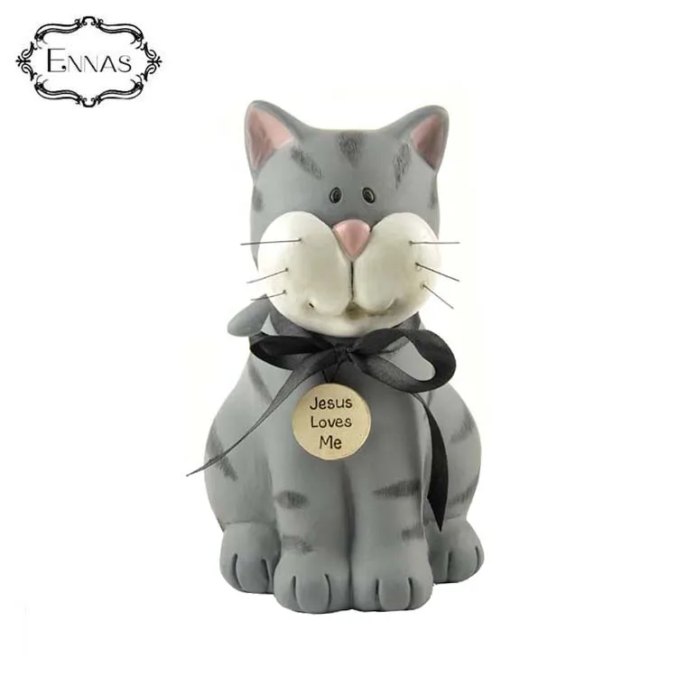 custom mini crafts plastic piggy bank  gray cat money box