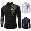 Linen Cotton Blend Long Sleeve Business Men's Dress Shirts With Embroidery
