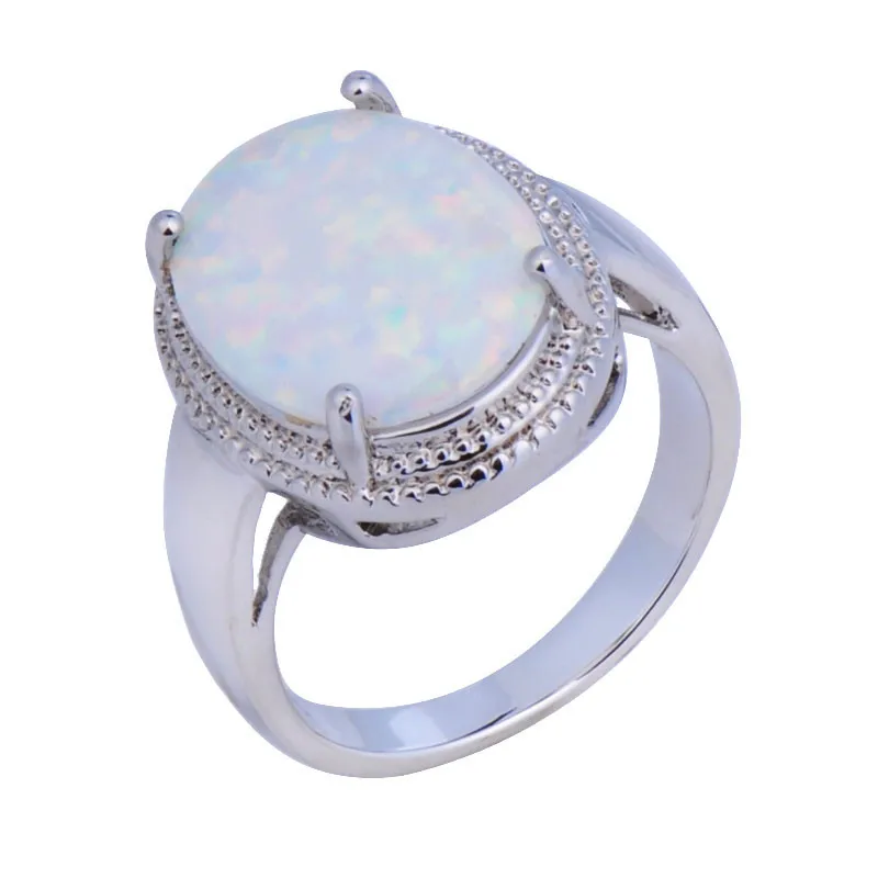 Size6/7/8/9 Noble Wedding Jewelry Large Round Rainbow Opal Stone Women White Gold Filled Engagement Rings Anel Aneis RP0060