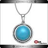 Antique 925 Sterling Silver Round Pendant with Blue Green Stone