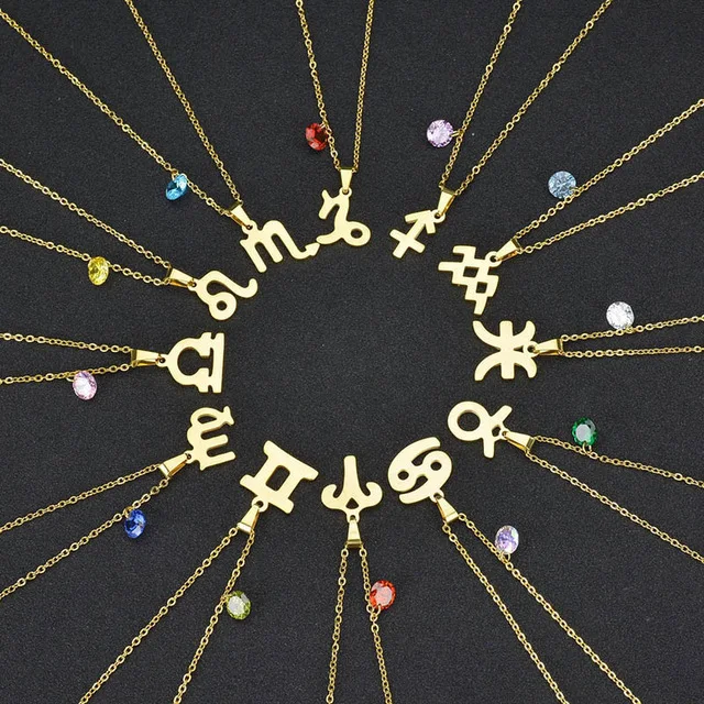 12PCS/Pack 18k Gold Stainless Steel Horoscope Zodiac Pendant Multicolor CZ Stone 12 Zodiac Necklace for Women Birthday Gift
12PCS/Pack 18k Gold Stainless Steel Horoscope Zodiac Pendant Multicolor CZ Stone 12 Zodiac Necklace for Women Birthday Gift