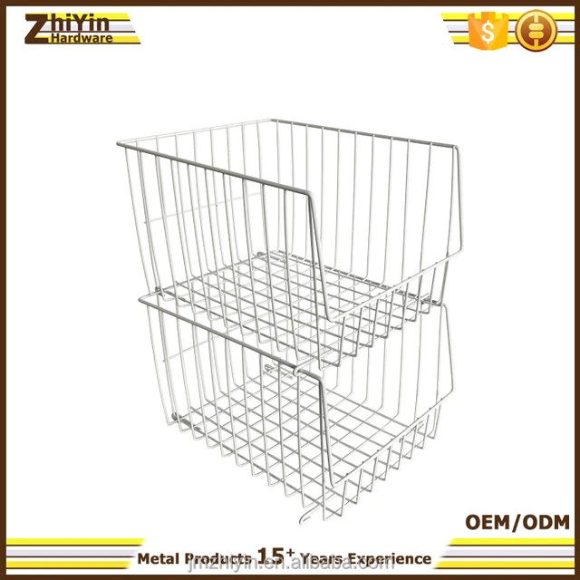 white large stackable display metal wire baskets for vegetables