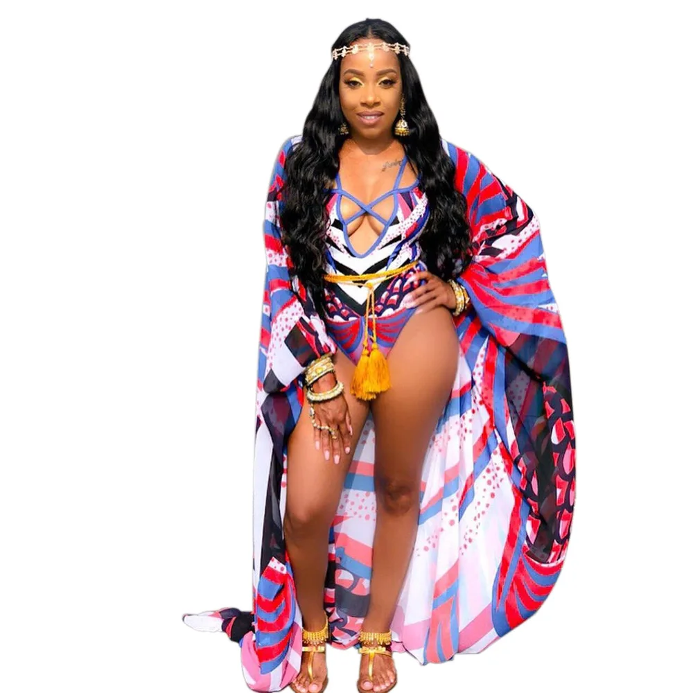 Summer new printed one-piece suit + wave point chiffon outer two pieces, Different color for you choose
Summer new printed one-piece suit + wave point chiffon outer two pieces, Different color for you choose