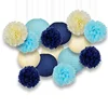 Decorative Paper Party Pack (15pcs) Paper Lanterns and Pom Pom Balls - Ivory/Blues