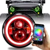 Halo Ring Angel Eyes Amber Turn Signal bluetooth led lights 7 Inch LED Headlight RGB for Jeep Wrangler