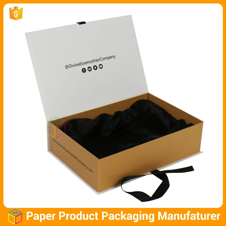 rigid custom ribbon gift box packaging for hair extensions