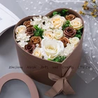 Custom New Design double layers heart shape soap drawer flower gift sets with bear toy for wedding birthday Christmas