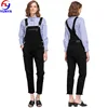 New fashion cool black slant pocket women's denim overalls