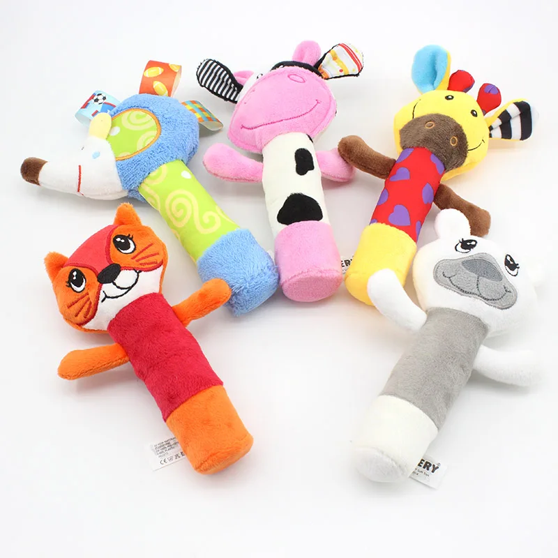 D104 Dolery animal soft plush stuffed PP cotton BB stick squeaker rattle toy for kids