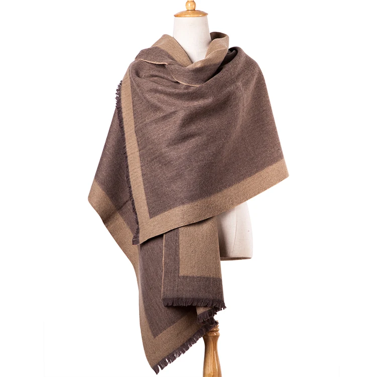 New Fashion Winter Wear Wool Shawl Women Oversize Checked Solid Scarf Two Color Jacquard Wool Shawl for Women