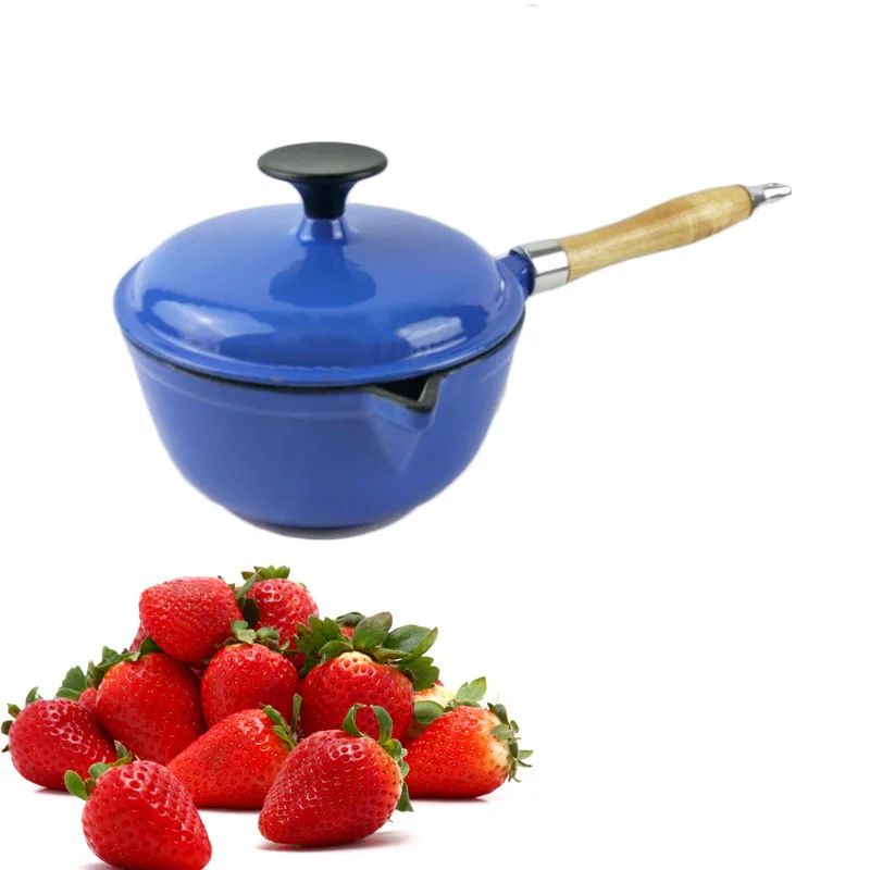 Geovein Metal Pots Type Cooking Pot Cast Iron Sauce pan / Stew pan with Wooden Handle