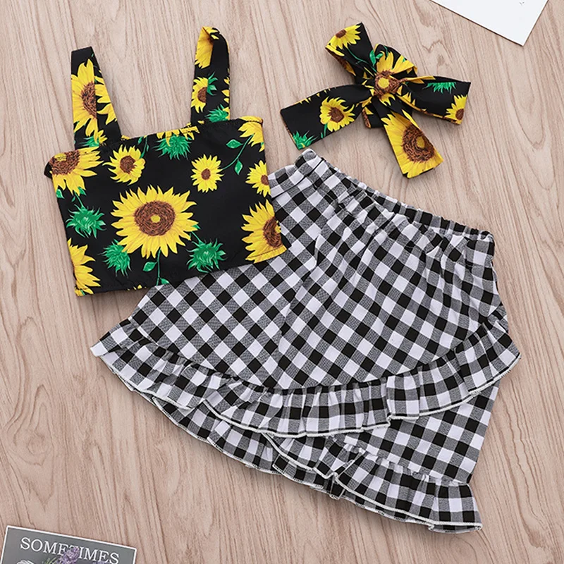 Kids Clothing Sets Summer Baby Girl Clothing Sunflower Tops & Plaid Skirts & Headband 3PCS for 1-5T
Kids Clothing Sets Summer Baby Girl Clothing Sunflower Tops & Plaid Skirts & Headband 3PCS for 1-5T