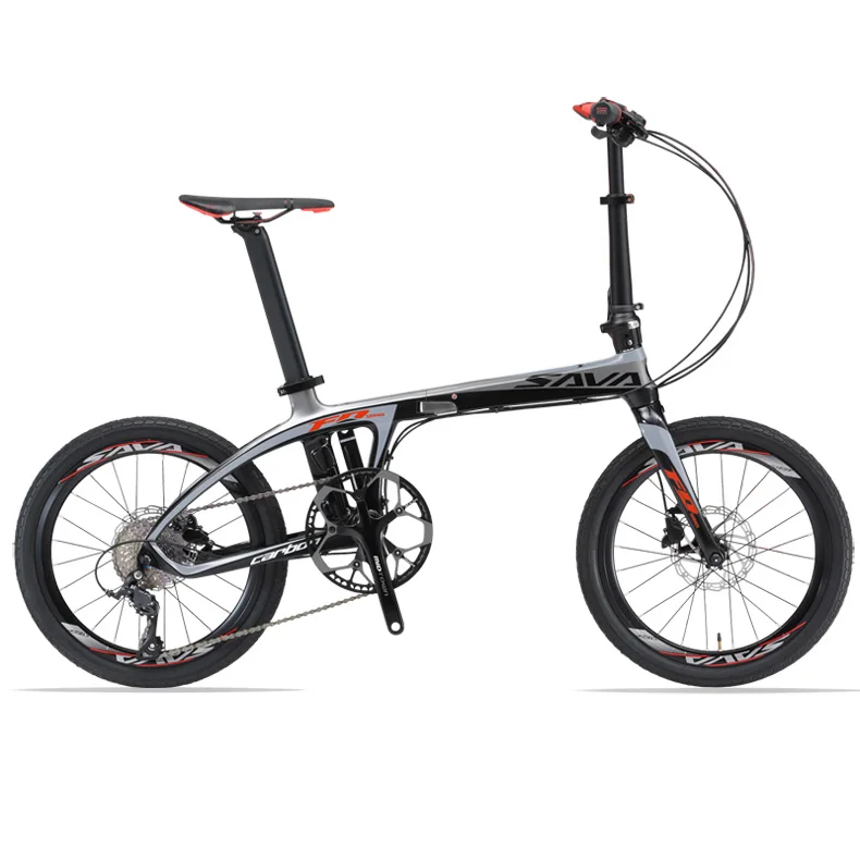 

20 inch Folding Bike T800 Carbon Fiber bicycle Ultralight Mini Compact for City Tour Bike and Children carbon fold bike, Silver-grey, black-red