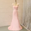 Long fashion fancy graduation gown pink stretch crepe mermaid prom dress with bowknot