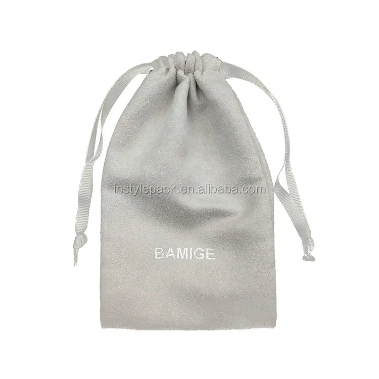 newest logo printing white drawstring velvet bag