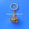 Small 3D television with glitter charm keychain metal gold key ring
