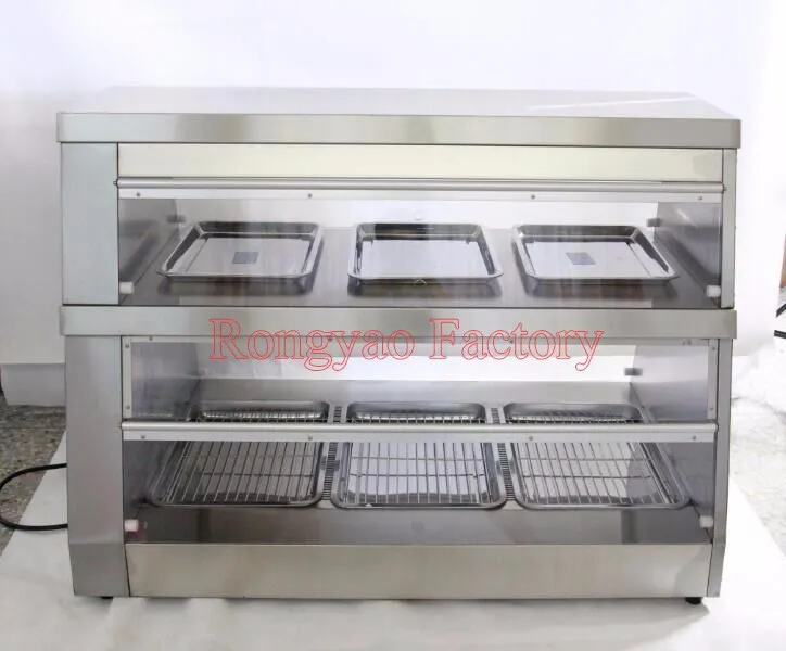 IS-DH-6P Hot Display Showcase Electric Food Warmer Stainless Steel Display Showcase With 2 Shelves