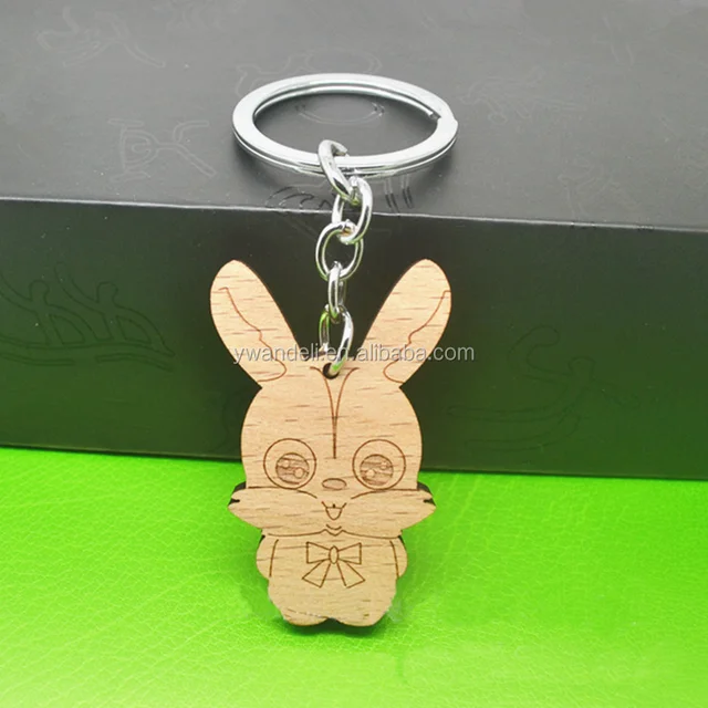 chinese zodiac sign rabbit wood keychain carving wood