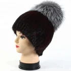 Bear Pattern Mink Fur Bobble Hat And Cap With Top Ball
