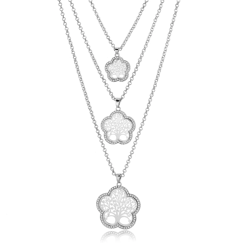 Hot Sale Silver Chain 3 layered Necklace Elegant Rhinestone Tree Of Life Pendant Necklace
Hot Sale Silver Chain 3 layered Necklace Elegant Rhinestone Tree Of Life Pendant Necklace