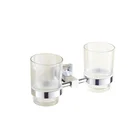 Bathroom Wall Mounted Glass Tumbler Cup Double Toothbrush Holder