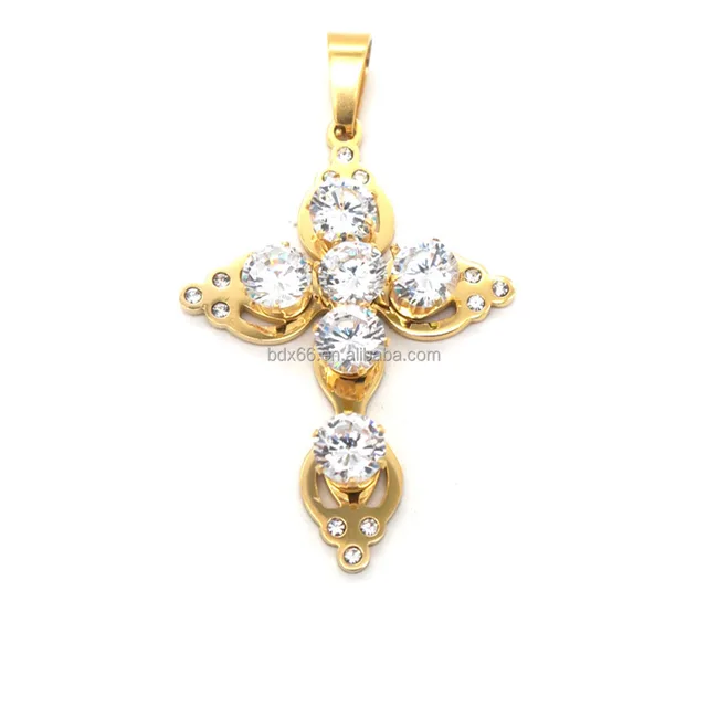 hot sell stainless steel religious jesus hanged cross cz iced