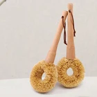 Natural Coir Pot Cleaning Brush With Wooden Long Handle and Coconut Palm Brush