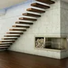 Modern decorative floating wood stairs with invisible stringer stainless vertical rod railing