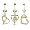 Free Titanium Anodized Clear Zircon Heart Gold Navel Piercing Belly Button Ring