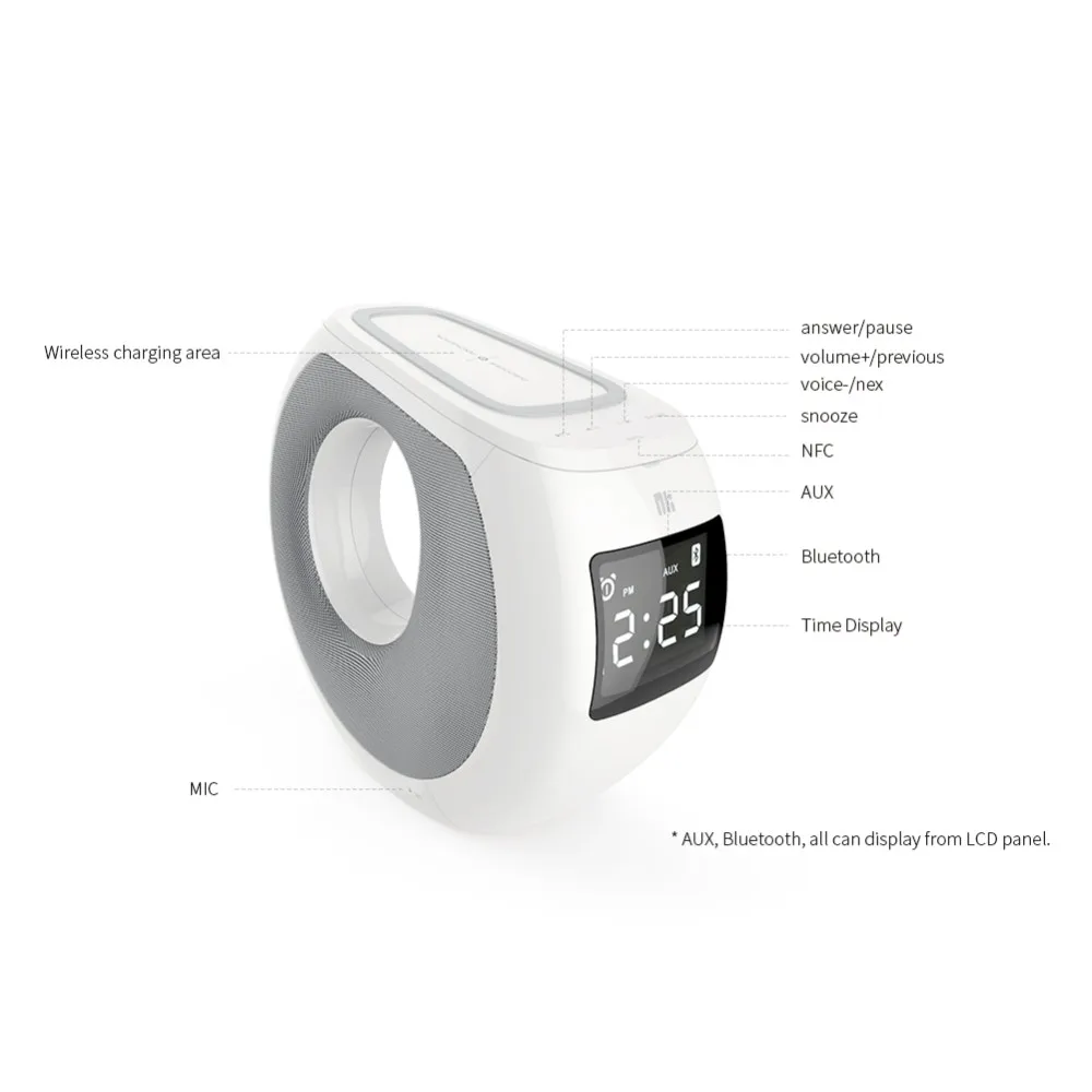 Nillkin stereo music bluetooth speaker with wireless charging alarm clock wireless speaker with LCD time display - ANKUX.COM