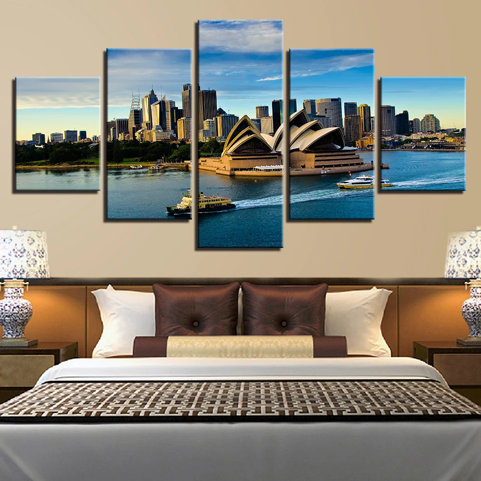 Sydney Opera House Paintings Boat Yacht Harbor Landscape Poster