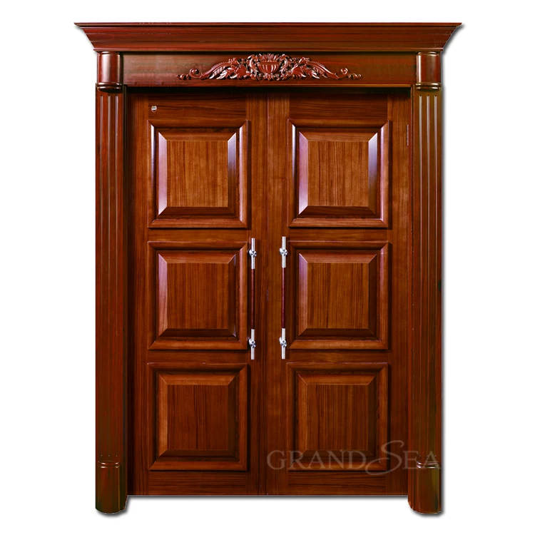 Villa housing modern style solid wood main entrance door carving design with glass