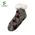 Carton pattern fleece lining fuzzy knit slipper socks womens