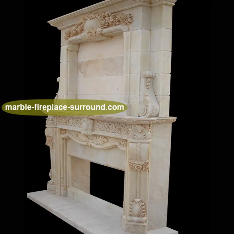 High Antique Marble Fireplace Surround Foliage Carvings Marble