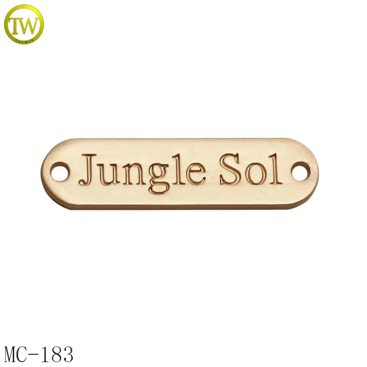 Wholesale swimwear accessories matte gold small engraved logo metal label sew on scarf, Not fade/keep color long time
Wholesale swimwear accessories matte gold small engraved logo metal label sew on scarf, Not fade/keep color long time