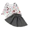 New Autumn Baby Toddler Girls Clothing Sets girls U neck backless printed t shirt +Skirt 2 Pcs Children Kids Clothes Set