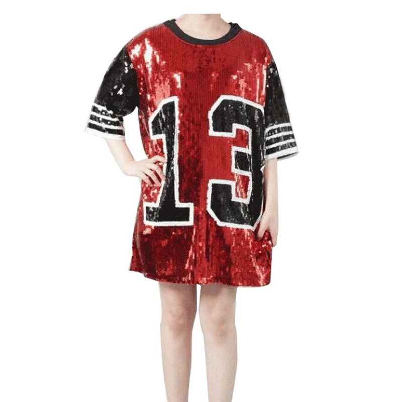 New Design Hip Hop Performance Wear Sequins Short Sleeve 13 Print Casual T Shirt Dress Women, Red
New Design Hip Hop Performance Wear Sequins Short Sleeve 13 Print Casual T Shirt Dress Women, Red