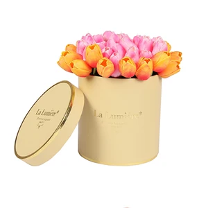 luxury round paper waterproof rose flowers boxes with ribbon for