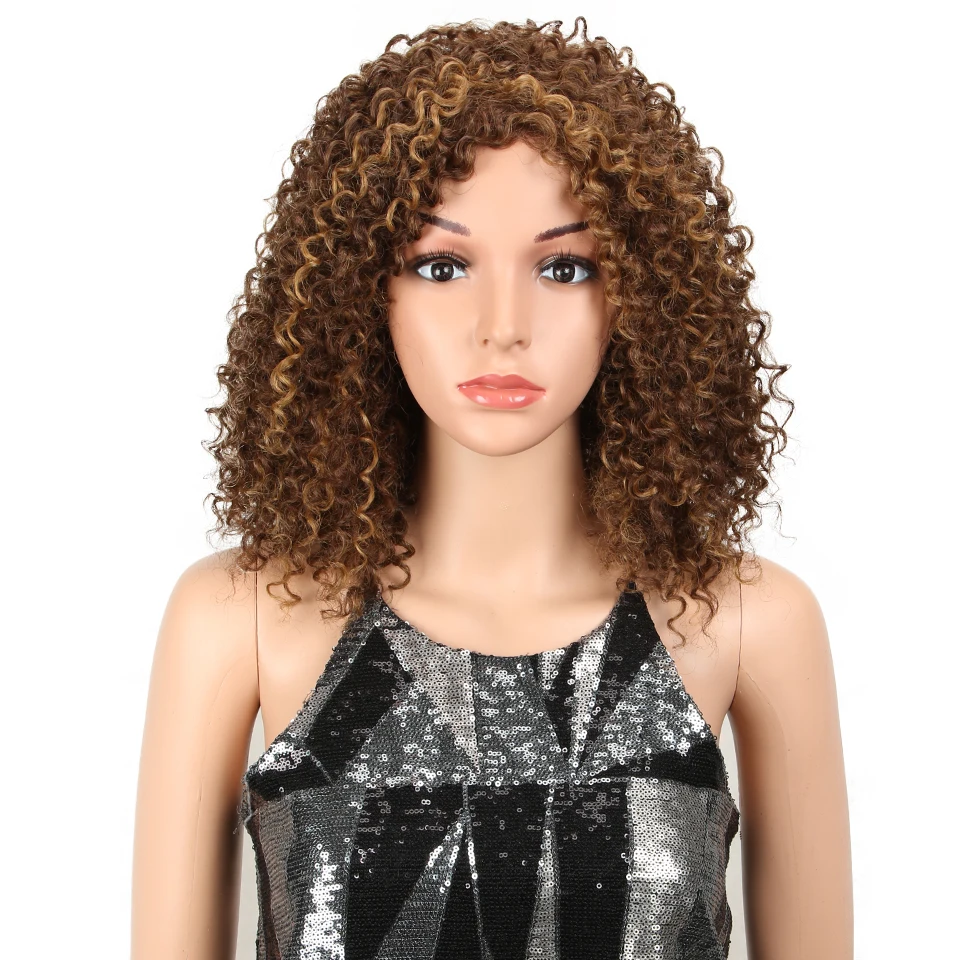 

Magic Wigs Heat Resistant Hair Ombre Afro Wig Kinky Curly Wigs for Black Women Blonde Mixed Brown 14 Inch Synthetic Wigs, F30s/27u