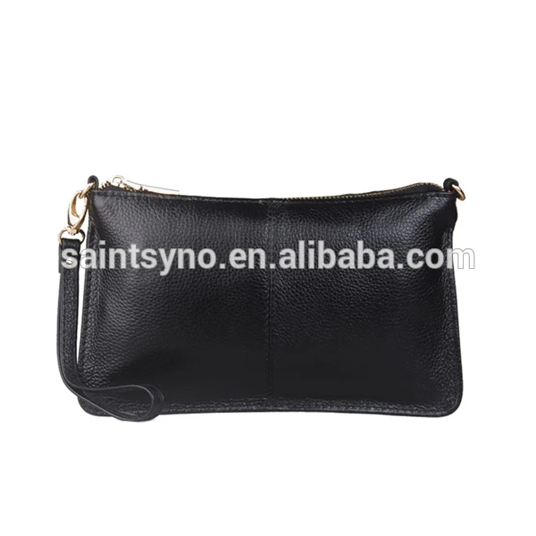 13071 Black leather ladies hand purse with wrist