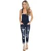 Wholesale New Style Women Dark Blue Wash Distressed Skinny Jeans Overalls