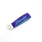 Custom fabric material embroidery logo key holder wristlet