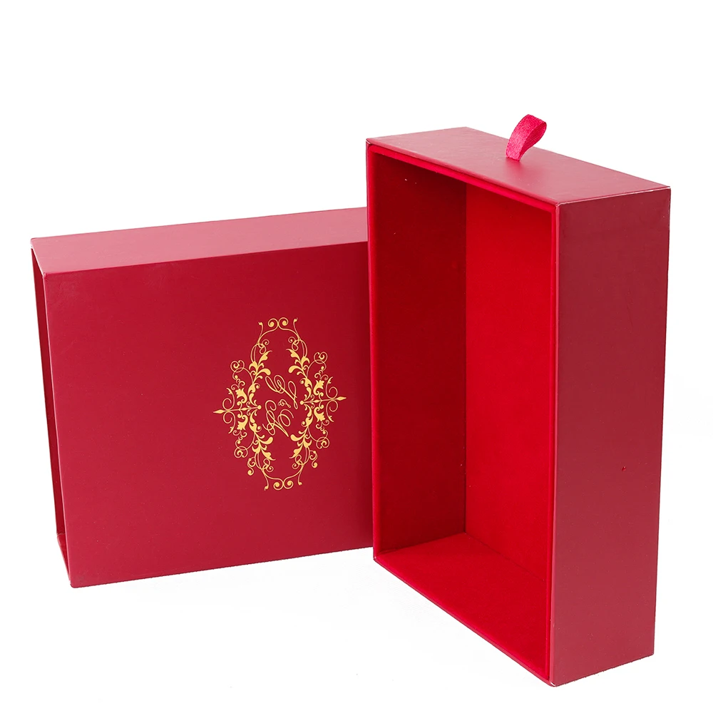 red color elegent cardboard drawer box for gift packaging