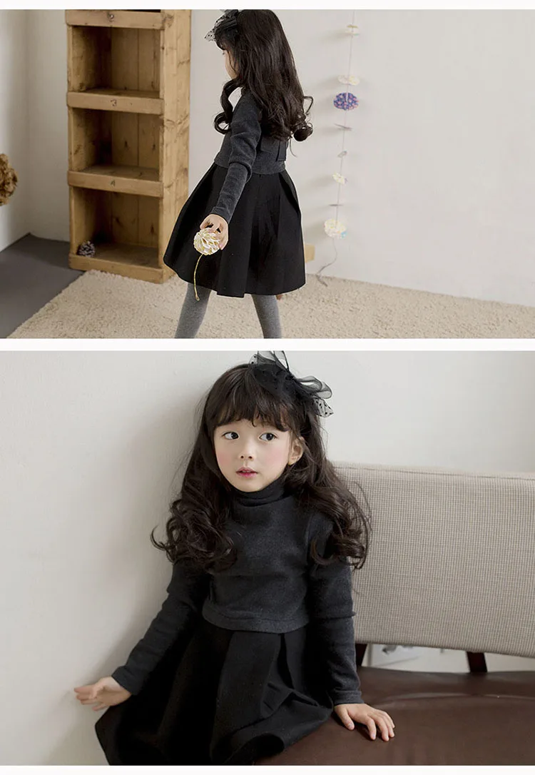 fleece winter dress for girl kids black grey patchwork warm thick children clothes girl teenage dresses winter 2017 ball gown (7)