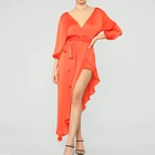 Fashion Lady Wrap Maxi Long Sleeve Dress Chiffon New Style