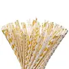 Biodegradable Eco-Friendly Paper Drinking Straws Gold Striped Polka Dot Chevron Star Paper Straws for Birthday, Wedding