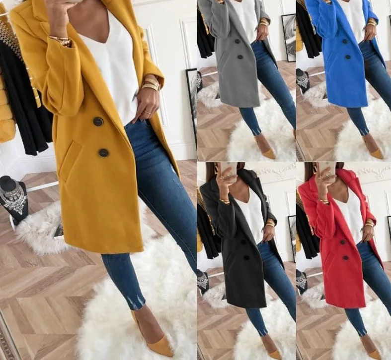 

2019 New Wool Blend Coat Women Long Sleeve Turn-Down Collar Outwear Jacket Casual Autumn Winter Elegant Overcoat Loose Plus Size
