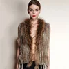 womens natural real rabbit fur vest with raccoon fur collar waistcoat/jackets rex rabbit knitted gilet