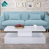 Modern Wood and Glass white Round LED coffee table Living Room Furniture Design