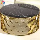 wholesale modern low round rectangle glass marble top stainless steel base living room coffee table